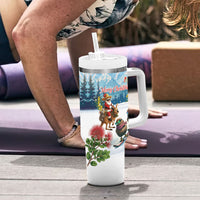 New Zealand and Australia Merry Christmas Tumbler With Handle Kiwi Birds Skiing and Koala Santa Riding Kangaroo