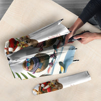 New Zealand and Australia Merry Christmas Umbrella Kiwi Birds Skiing and Koala Santa Riding Kangaroo