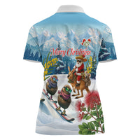 New Zealand and Australia Merry Christmas Women Polo Shirt Kiwi Birds Skiing and Koala Santa Riding Kangaroo