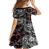 Hawaiian and Japanese Together Family Matching Off The Shoulder Long Sleeve Dress and Hawaiian Shirt Polynesian Triball Tattoo Koi Carps and Sakura LT03 - Polynesian Pride