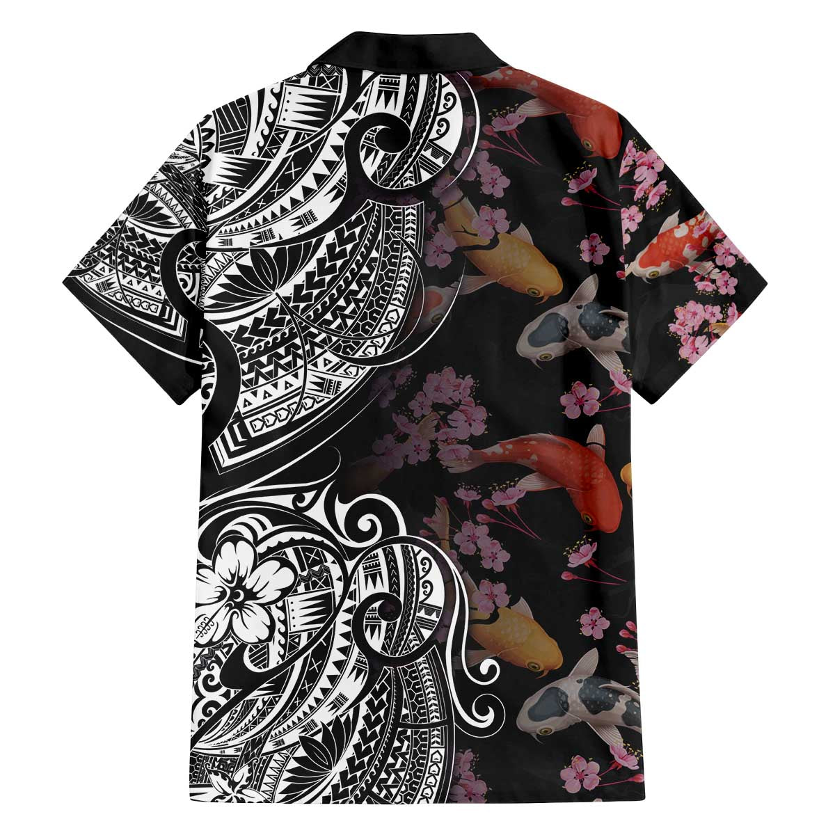 Hawaiian and Japanese Together Family Matching Off The Shoulder Long Sleeve Dress and Hawaiian Shirt Polynesian Triball Tattoo Koi Carps and Sakura LT03 - Polynesian Pride