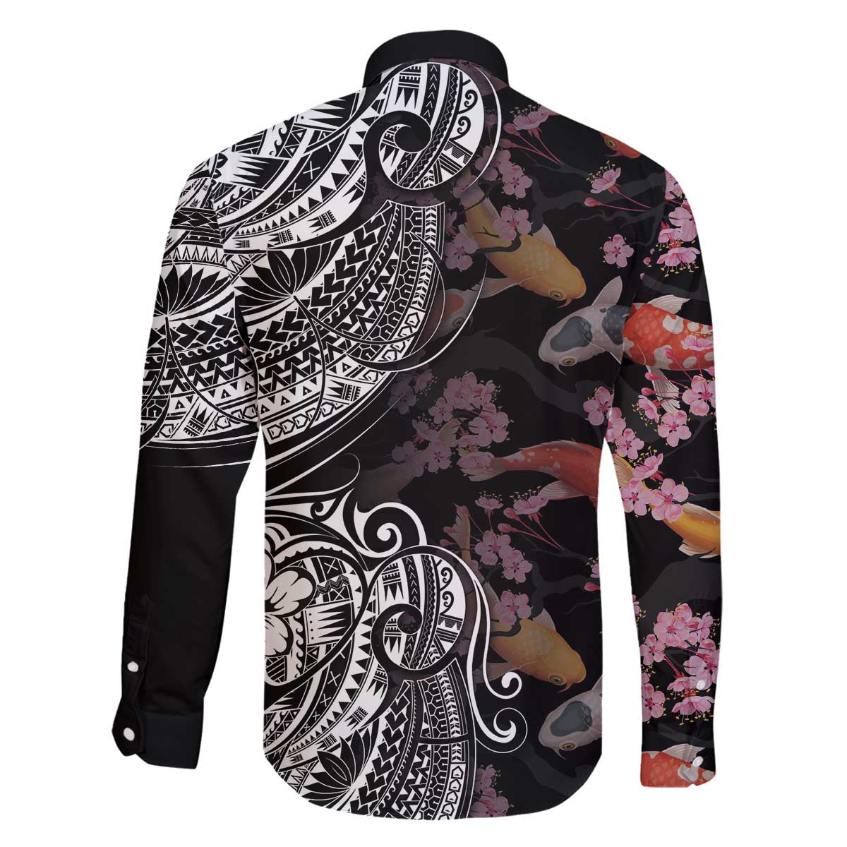 Hawaiian and Japanese Together Family Matching Puletasi and Hawaiian Shirt Polynesian Triball Tattoo Koi Carps and Sakura