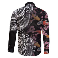 Hawaiian and Japanese Together Family Matching Puletasi and Hawaiian Shirt Polynesian Triball Tattoo Koi Carps and Sakura