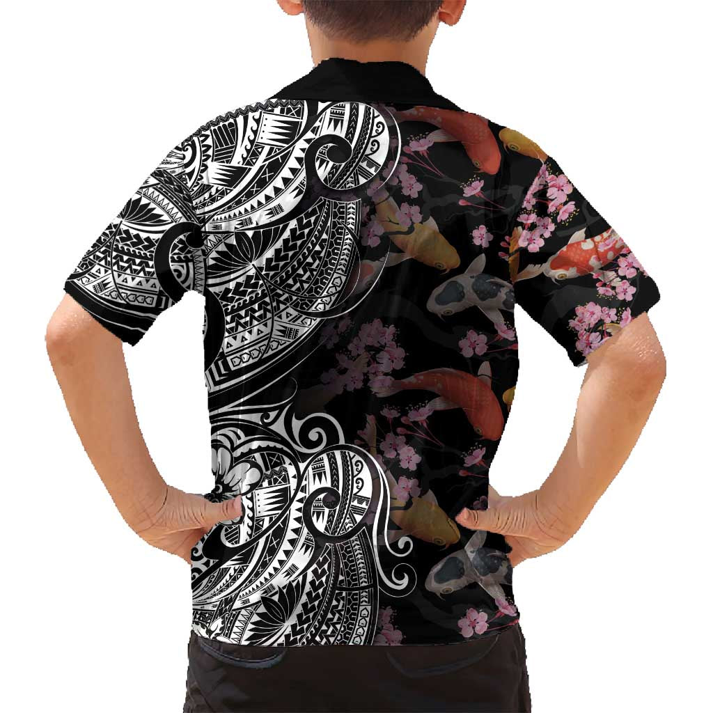 Hawaiian and Japanese Together Family Matching Summer Maxi Dress and Hawaiian Shirt Polynesian Triball Tattoo Koi Carps and Sakura LT03 - Polynesian Pride