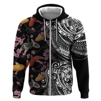 Hawaiian and Japanese Together Hoodie Polynesian Triball Tattoo Koi Carps and Sakura