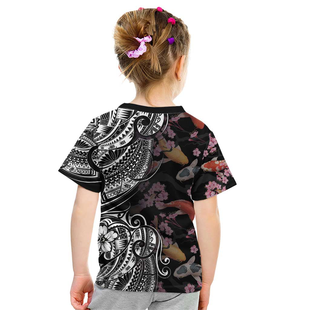 Hawaiian and Japanese Together Kid T Shirt Polynesian Triball Tattoo Koi Carps and Sakura