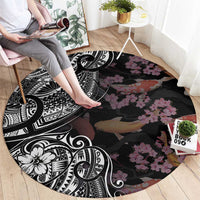 Hawaiian and Japanese Together Round Carpet Polynesian Triball Tattoo Koi Carps and Sakura LT03 - Polynesian Pride