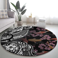 Hawaiian and Japanese Together Round Carpet Polynesian Triball Tattoo Koi Carps and Sakura LT03 - Polynesian Pride