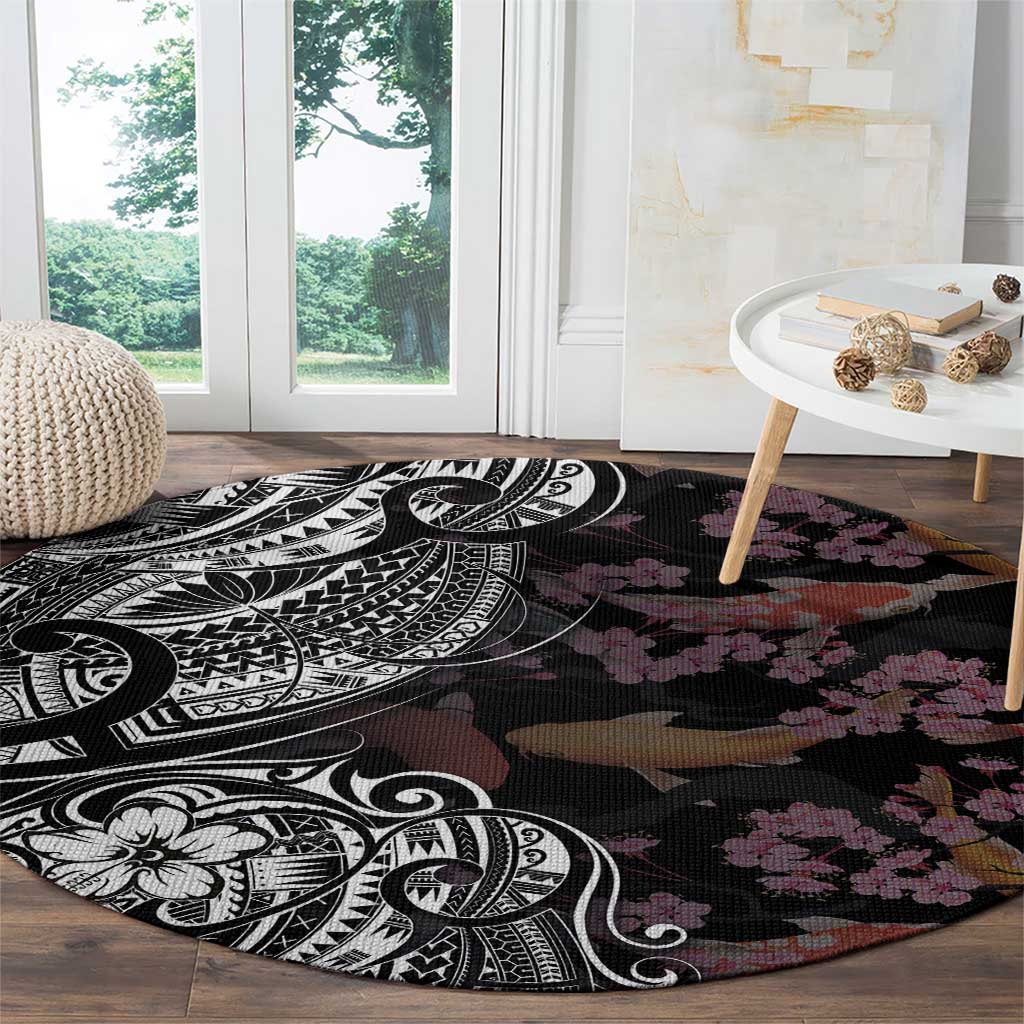 Hawaiian and Japanese Together Round Carpet Polynesian Triball Tattoo Koi Carps and Sakura LT03 - Polynesian Pride