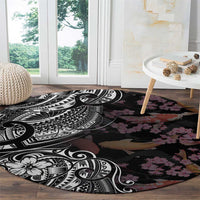 Hawaiian and Japanese Together Round Carpet Polynesian Triball Tattoo Koi Carps and Sakura LT03 - Polynesian Pride