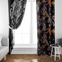 Hawaiian and Japanese Together Window Curtain Polynesian Triball Tattoo Koi Carps and Sakura