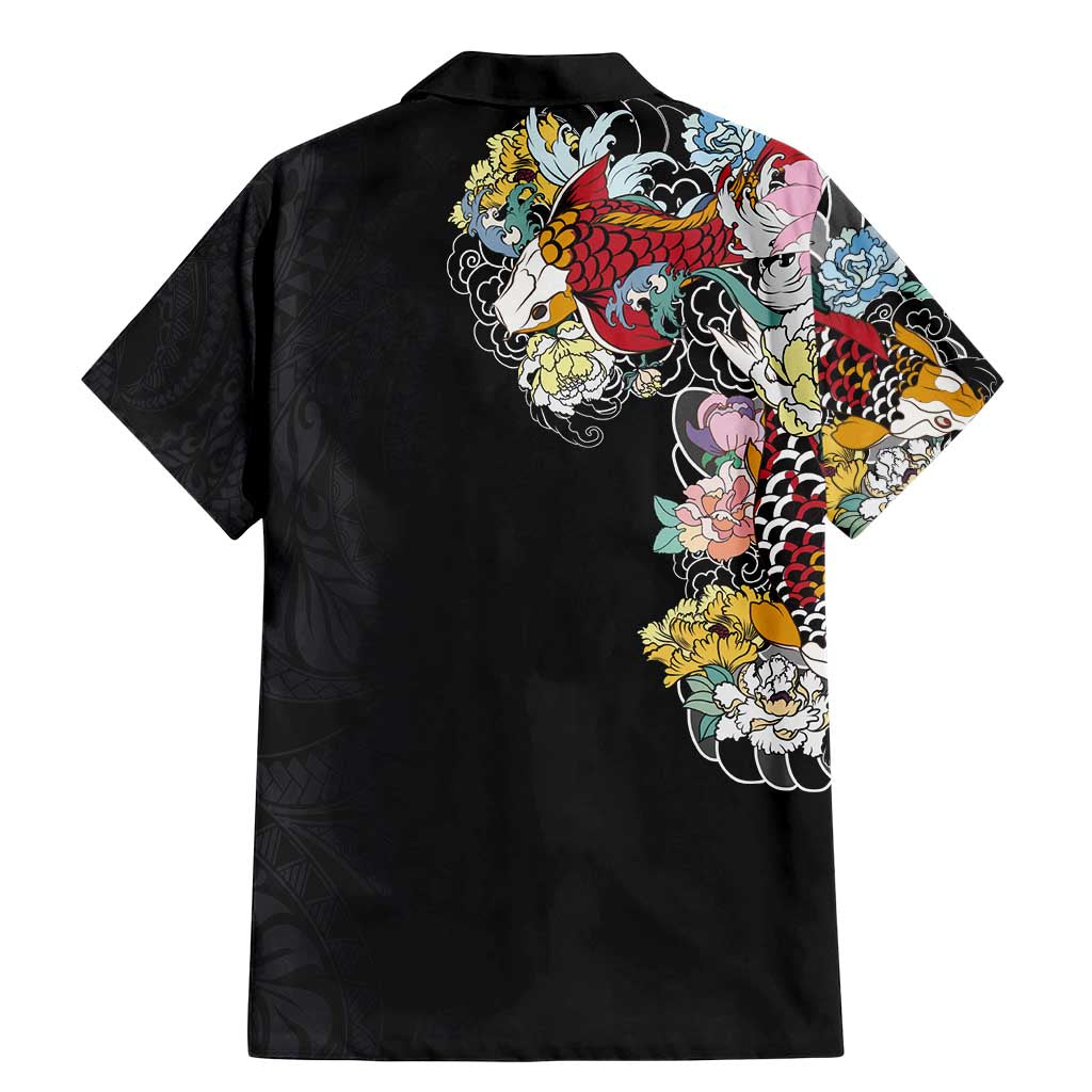 Hawaiian and Japanese Together Family Matching Mermaid Dress and Hawaiian Shirt Colorful Traditional Japanese Tattoo and Kakau Pattern Black Color LT03 - Polynesian Pride