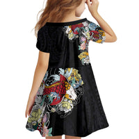 Hawaiian and Japanese Together Family Matching Off Shoulder Short Dress and Hawaiian Shirt Colorful Traditional Japanese Tattoo and Kakau Pattern Black Color LT03 - Polynesian Pride