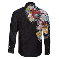 Hawaiian and Japanese Together Family Matching Off Shoulder Short Dress and Hawaiian Shirt Colorful Traditional Japanese Tattoo and Kakau Pattern Black Color LT03 - Polynesian Pride