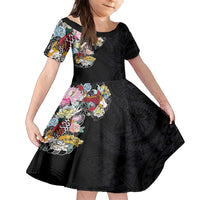 Hawaiian and Japanese Together Family Matching Summer Maxi Dress and Hawaiian Shirt Colorful Traditional Japanese Tattoo and Kakau Pattern Black Color LT03 Daughter's Dress Black - Polynesian Pride