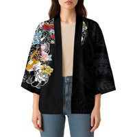 Hawaiian and Japanese Together Kimono Colorful Traditional Japanese Tattoo and Kakau Pattern Black Color - Polynesian Pride