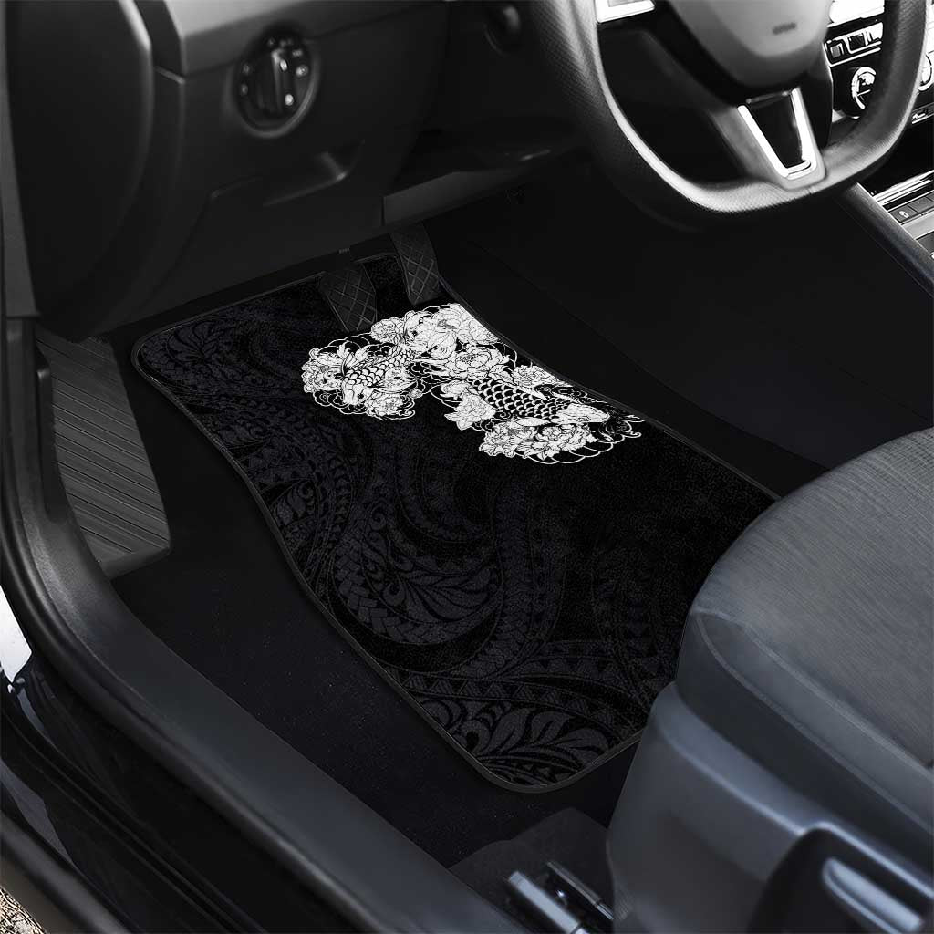 Hawaiian and Japanese Together Car Mats Japanese Koi Fish Tattoo and Kakau Pattern Black Color