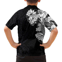 Hawaiian and Japanese Together Family Matching Off The Shoulder Long Sleeve Dress and Hawaiian Shirt Japanese Koi Fish Tattoo and Kakau Pattern Black Color LT03 - Polynesian Pride