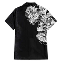 Hawaiian and Japanese Together Family Matching Off The Shoulder Long Sleeve Dress and Hawaiian Shirt Japanese Koi Fish Tattoo and Kakau Pattern Black Color LT03 - Polynesian Pride