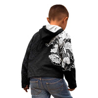 Hawaiian and Japanese Together Kid Hoodie Japanese Koi Fish Tattoo and Kakau Pattern Black Color