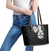 Hawaiian and Japanese Together Leather Tote Bag Japanese Koi Fish Tattoo and Kakau Pattern Black Color LT03 - Polynesian Pride
