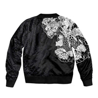 Hawaiian and Japanese Together Sleeve Zip Bomber Jacket Japanese Koi Fish Tattoo and Kakau Pattern Black Color LT03 - Polynesian Pride