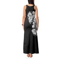 Hawaiian and Japanese Together Tank Maxi Dress Japanese Koi Fish Tattoo and Kakau Pattern Black Color