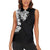 Hawaiian and Japanese Together Women Sleeveless Polo Shirt Japanese Koi Fish Tattoo and Kakau Pattern Black Color
