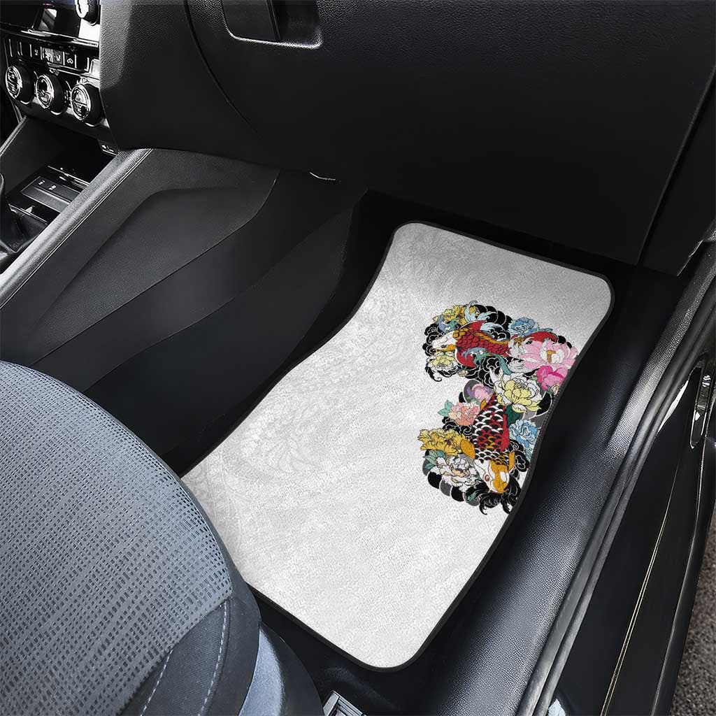Hawaiian and Japanese Together Car Mats Colorful Traditional Japanese Tattoo and Kakau Pattern White Color