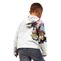 Hawaiian and Japanese Together Kid Hoodie Colorful Traditional Japanese Tattoo and Kakau Pattern White Color