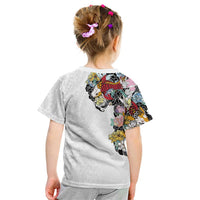 Hawaiian and Japanese Together Kid T Shirt Colorful Traditional Japanese Tattoo and Kakau Pattern White Color