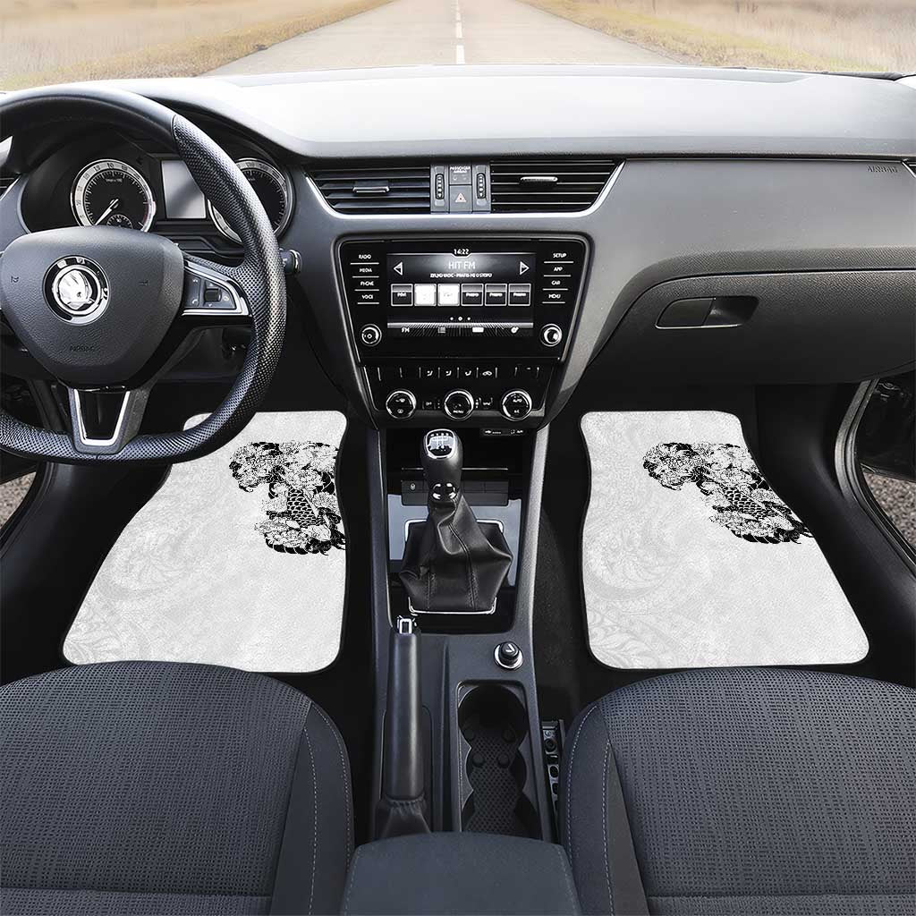 Hawaiian and Japanese Together Car Mats Japanese Koi Fish Tattoo and Kakau Pattern White Color