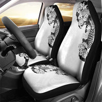 Hawaiian and Japanese Together Car Seat Cover Japanese Koi Fish Tattoo and Kakau Pattern White Color
