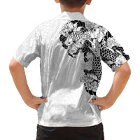Hawaiian and Japanese Together Family Matching Off The Shoulder Long Sleeve Dress and Hawaiian Shirt Japanese Koi Fish Tattoo and Kakau Pattern White Color LT03 - Polynesian Pride