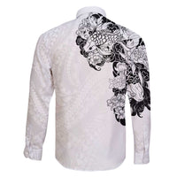 Hawaiian and Japanese Together Family Matching Off The Shoulder Long Sleeve Dress and Hawaiian Shirt Japanese Koi Fish Tattoo and Kakau Pattern White Color LT03 - Polynesian Pride