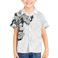 Hawaiian and Japanese Together Family Matching Off The Shoulder Long Sleeve Dress and Hawaiian Shirt Japanese Koi Fish Tattoo and Kakau Pattern White Color LT03 Son's Shirt White - Polynesian Pride