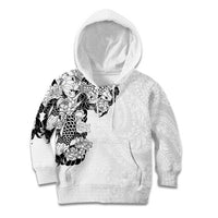 Hawaiian and Japanese Together Kid Hoodie Japanese Koi Fish Tattoo and Kakau Pattern White Color