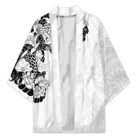 Hawaiian and Japanese Together Kimono Japanese Koi Fish Tattoo and Kakau Pattern White Color - Polynesian Pride