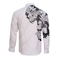 Hawaiian and Japanese Together Long Sleeve Button Shirt Japanese Koi Fish Tattoo and Kakau Pattern White Color LT03 - Polynesian Pride