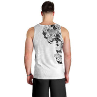 Hawaiian and Japanese Together Men Tank Top Japanese Koi Fish Tattoo and Kakau Pattern White Color