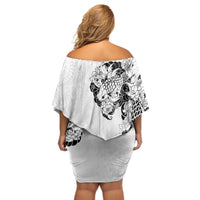 Hawaiian and Japanese Together Off Shoulder Short Dress Japanese Koi Fish Tattoo and Kakau Pattern White Color
