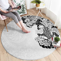 Hawaiian and Japanese Together Round Carpet Japanese Koi Fish Tattoo and Kakau Pattern White Color LT03 - Polynesian Pride