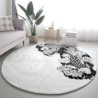 Hawaiian and Japanese Together Round Carpet Japanese Koi Fish Tattoo and Kakau Pattern White Color LT03 - Polynesian Pride