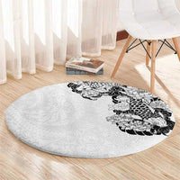Hawaiian and Japanese Together Round Carpet Japanese Koi Fish Tattoo and Kakau Pattern White Color LT03 - Polynesian Pride