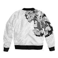 Hawaiian and Japanese Together Sleeve Zip Bomber Jacket Japanese Koi Fish Tattoo and Kakau Pattern White Color LT03 - Polynesian Pride