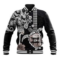 Hawaiian and Japanese Together Baseball Jacket Japanese Culture and Turtle Kakau Tattoo Black Color