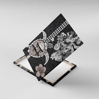 Hawaiian and Japanese Together Canvas Wall Art Japanese Culture and Turtle Kakau Tattoo Black Color