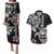 Hawaiian and Japanese Together Couples Matching Puletasi and Hawaiian Shirt Japanese Culture and Turtle Kakau Tattoo Black Color