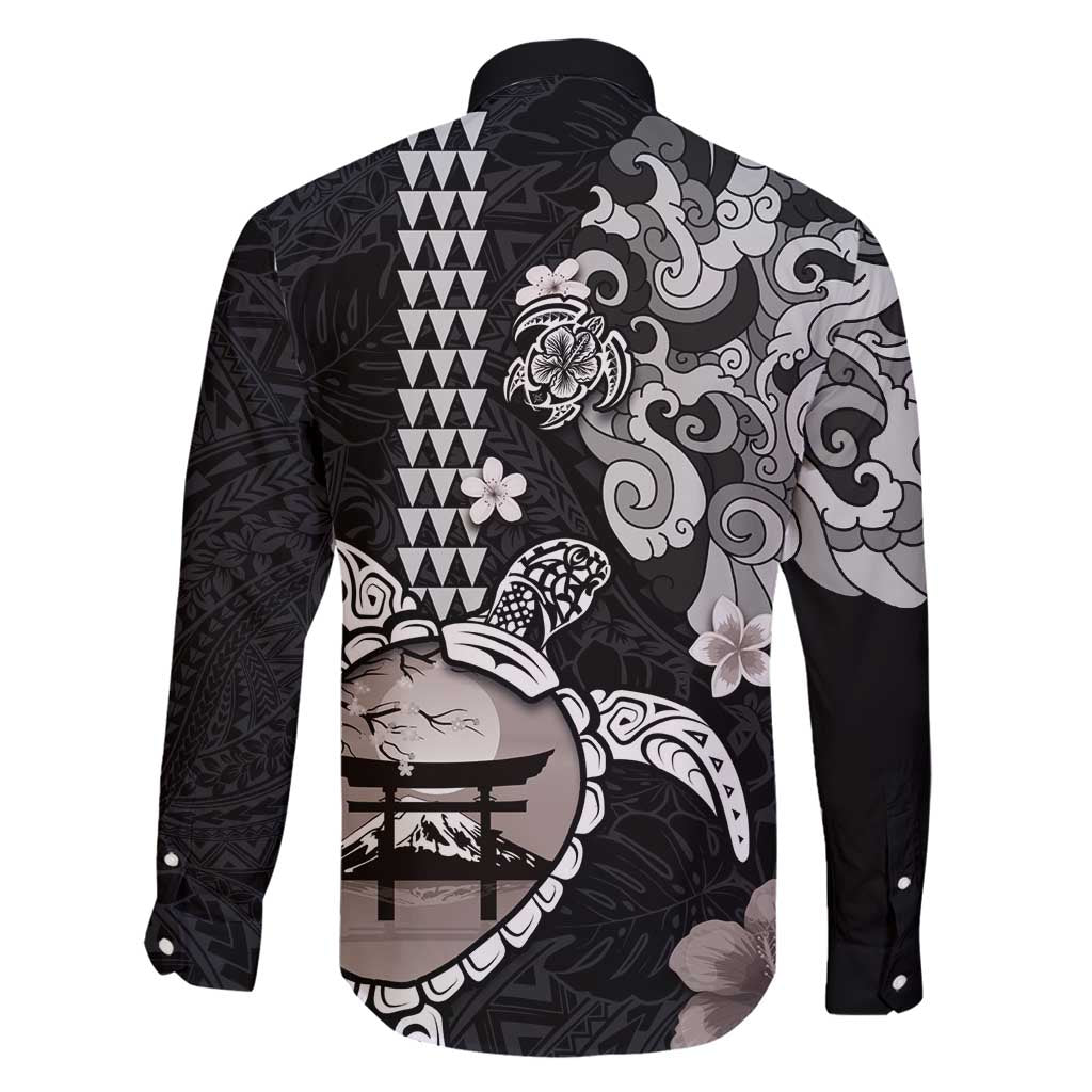 Hawaiian and Japanese Together Family Matching Mermaid Dress and Hawaiian Shirt Japanese Culture and Turtle Kakau Tattoo Black Color LT03 - Polynesian Pride