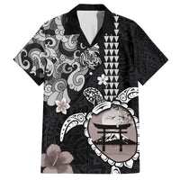 Hawaiian and Japanese Together Family Matching Off The Shoulder Long Sleeve Dress and Hawaiian Shirt Japanese Culture and Turtle Kakau Tattoo Black Color LT03 Dad's Shirt - Short Sleeve Black - Polynesian Pride
